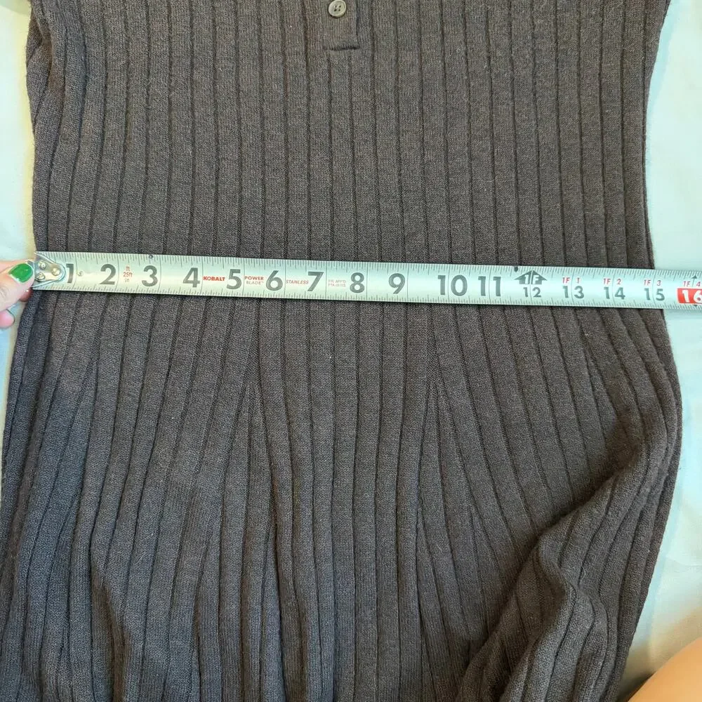 GAP Chocolate, Ribbed, Collared, Henley, Long Sleeve Sweater Dress- M - Picture 6 of 8